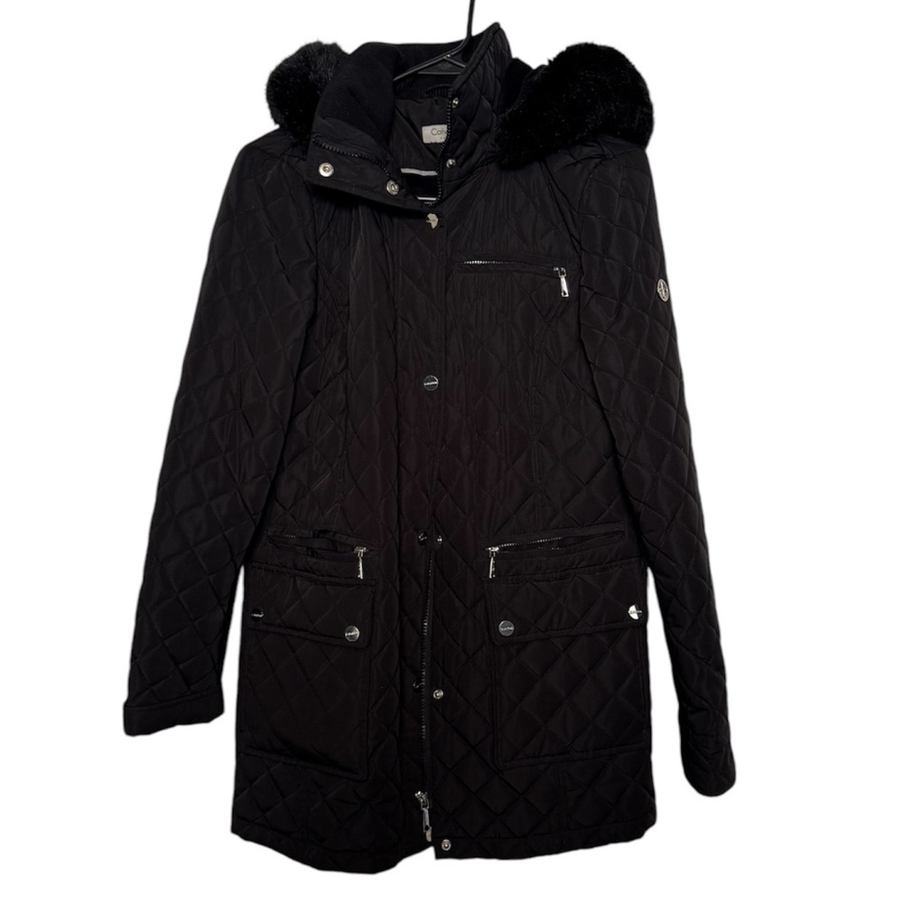 Calvin Klein Black Quilted Jacket With Hood Size Medium